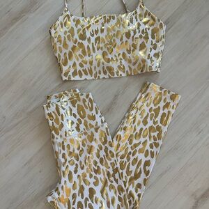 Carbon38 Gold Leopard Print Crop Top and Leggings Set. Both size medium.